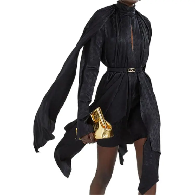 FENDI SS22 Long Sleeved Dress Women's Black-3