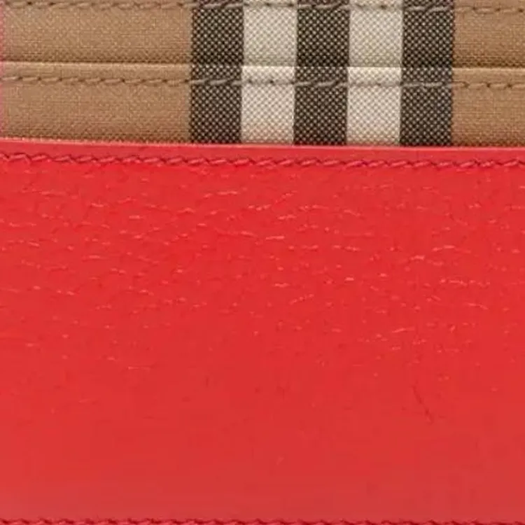 Burberry Calfskin Card Holder Men's Red & Brown-3