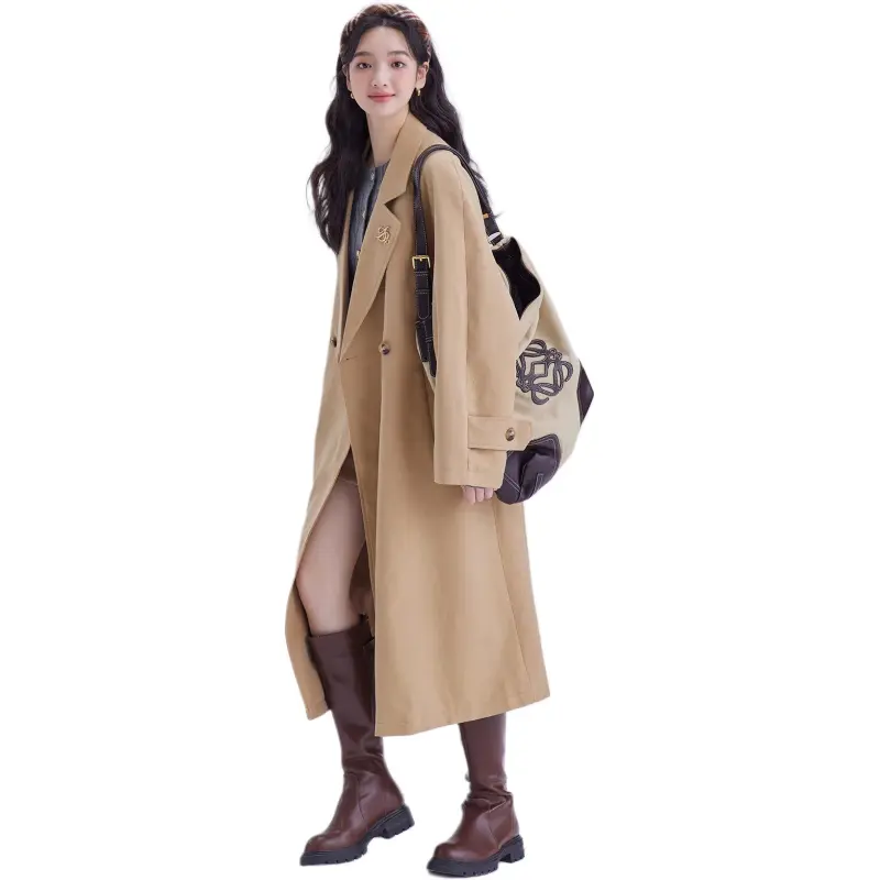 DEAR DEER PUFF Trench Coat Women's Coffee-3