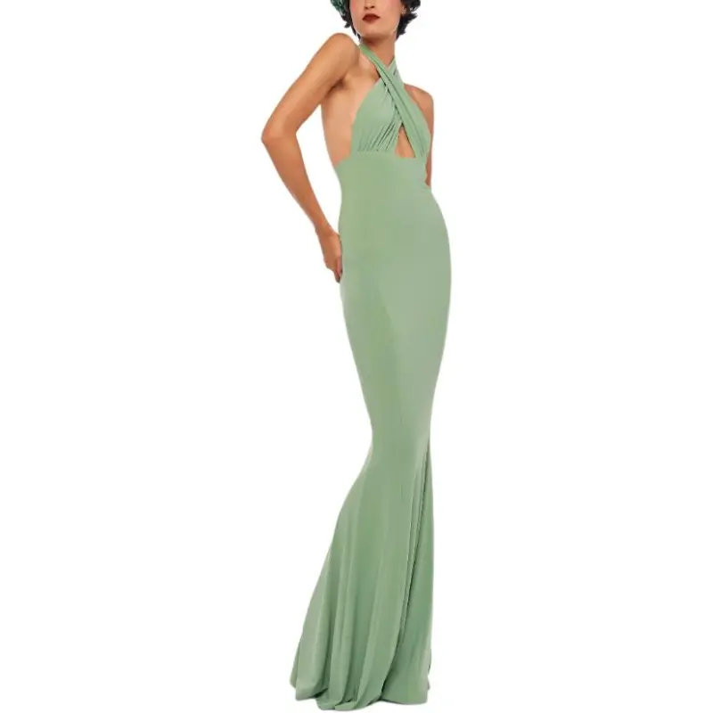 NORMA KAMALI Cross halter Fishtail Gown-6