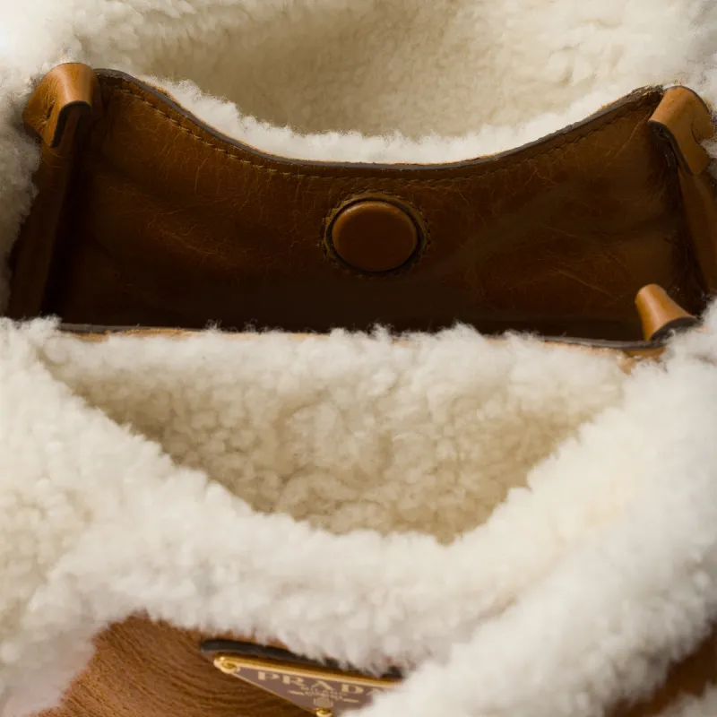 PRADA Leather Tote Bag, Shopping Bag, Handbag Mini Women's Cognac With Natural Color-4
