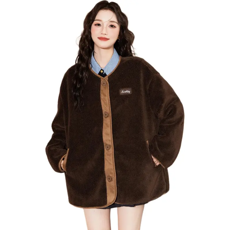 Tonlion Velvet feel Coat Women's Coffee-3