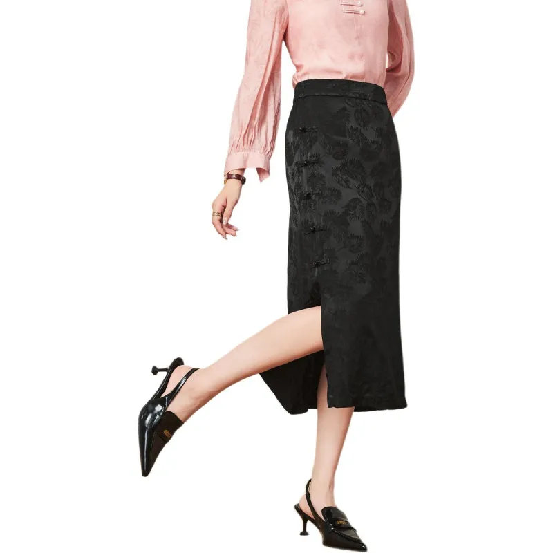 FENHONGMALI Casual Long Skirts Women's Black-3