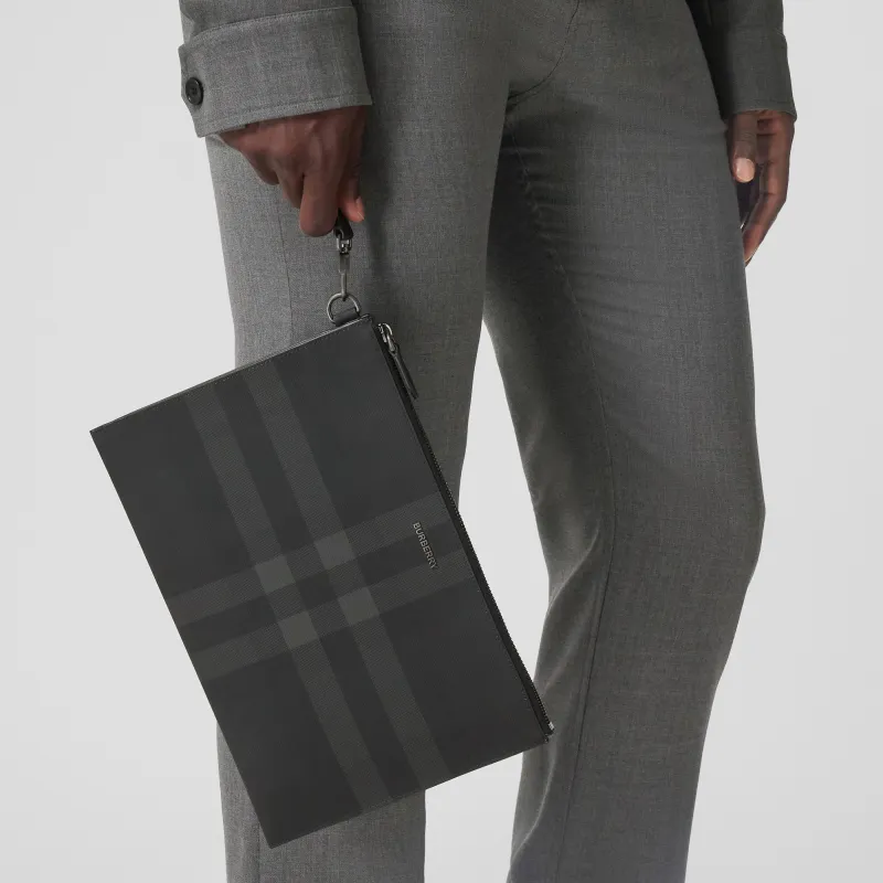 Burberry Cotton With Calfskin Trim Storage Bag Clutch Tubas Men's Charcoal Gray-6
