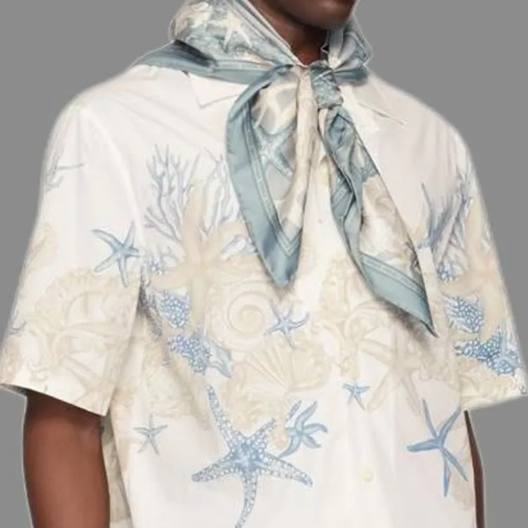 VERSACE Silk . Silk Scarves Men's Gray/Beige-2