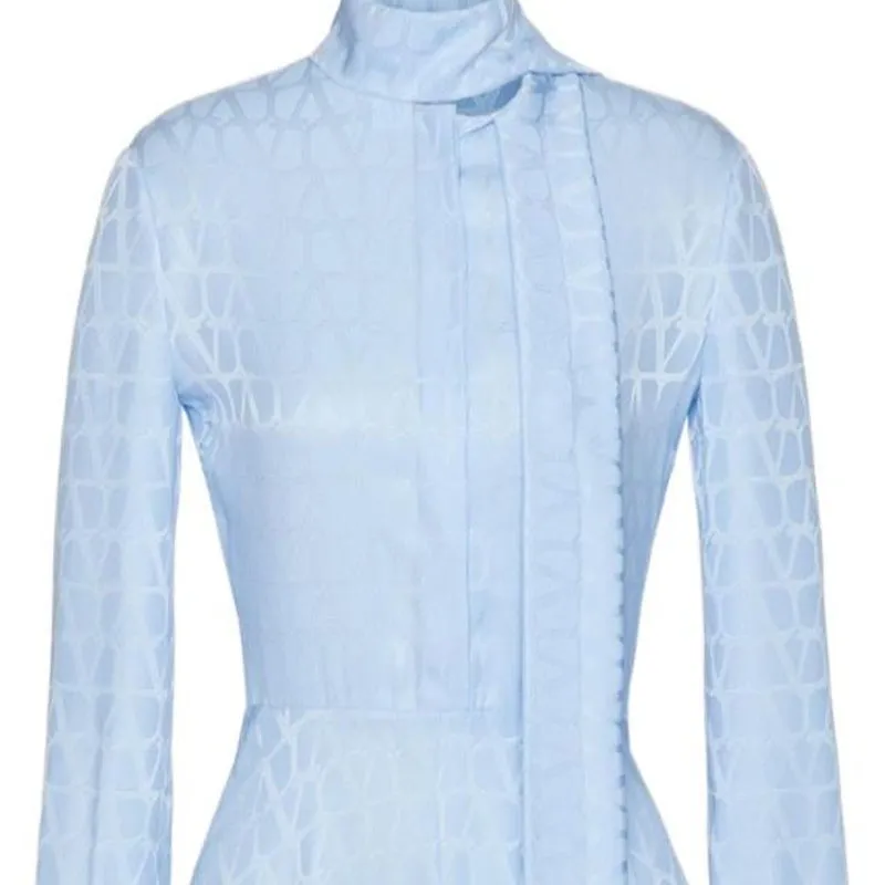 Valentino MIDI DRESS IN TOILE ICONOGRAPHE JACQUARD SILK Long Sleeved Dress Women's Iris Purple-5