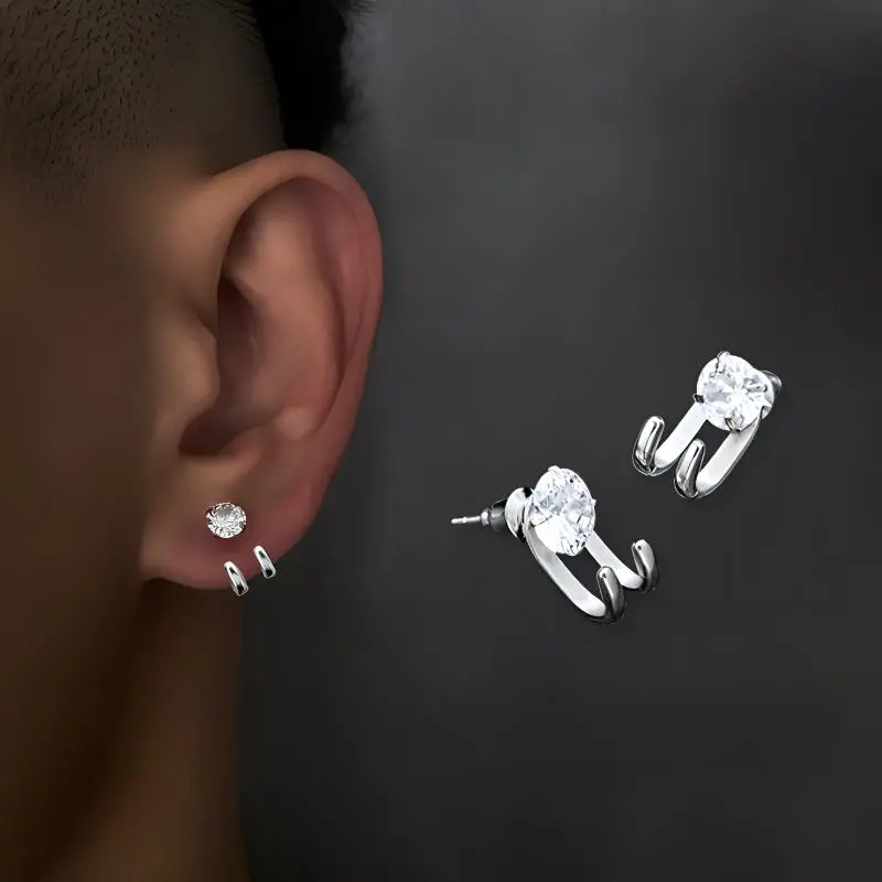BKBU Zircon 925 Sterling Silver Needle Titanium Steel Stud Earrings Unisex-1