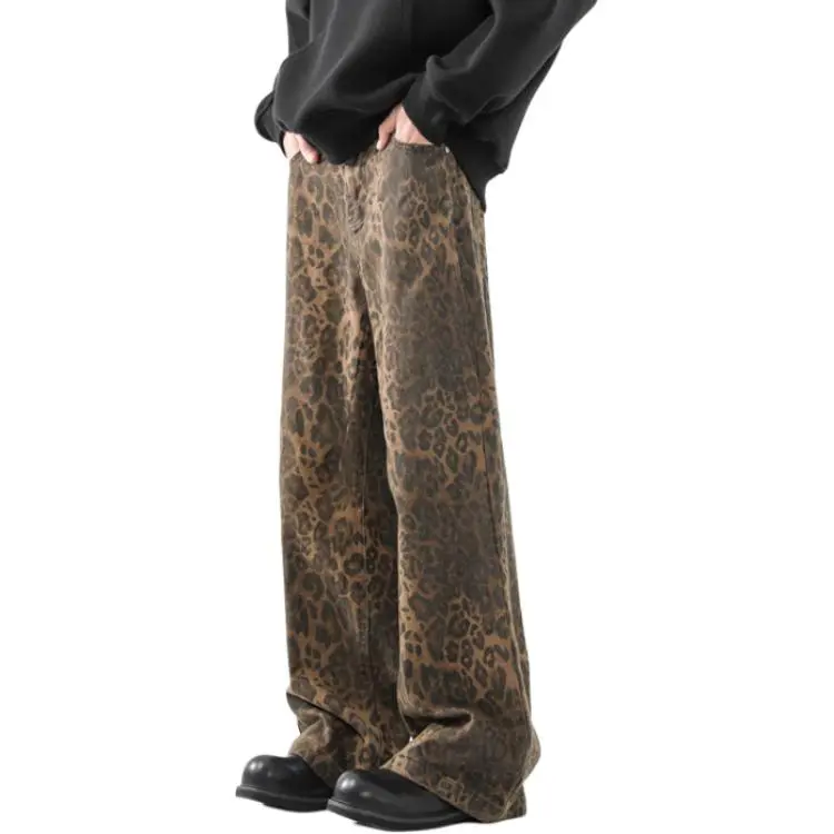 QOTRIOCK Jeans Men's Leopard Print-3