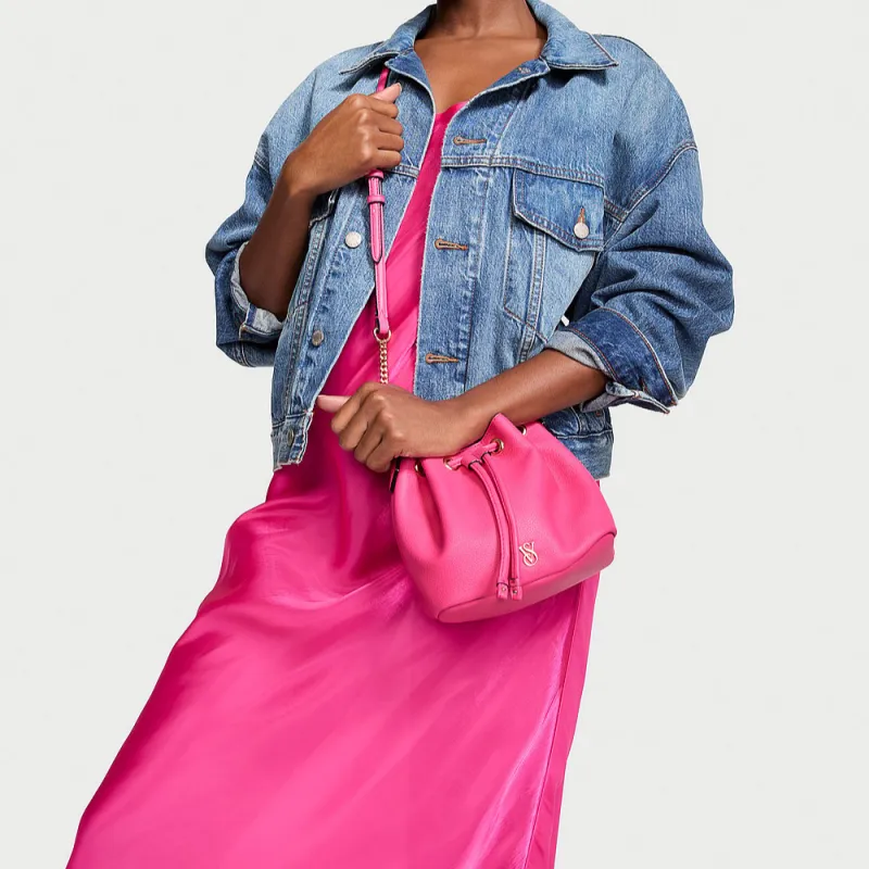 Victoria's Secret PU Bucket Bag, Shoulder Bag Medium Size Women's Pink/Silver-3