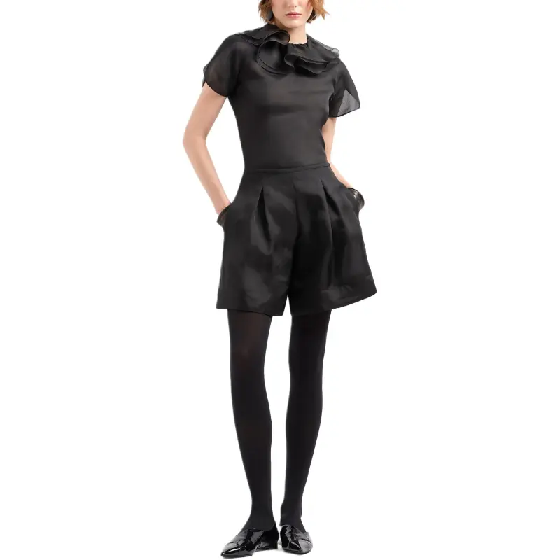 EMPORIO ARMANI Moon Capsule Collection Silk Organza Shorts With Godet Pleats-3