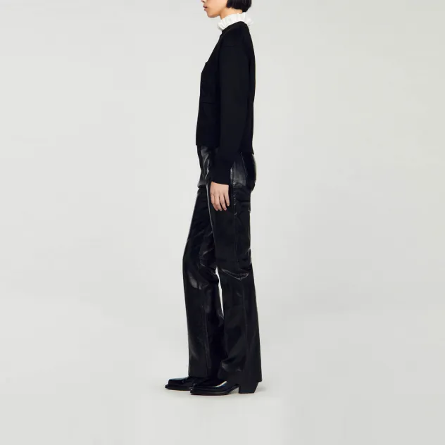 Sandro Ruffled collar Long sleeve Knitted Top-3