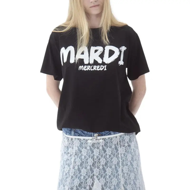 MARDI MERCREDI T Shirt Women's Black/White Korean Style-5