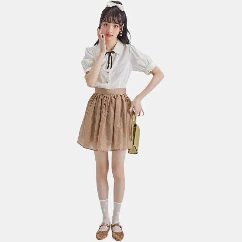 DEAR DEER PUFF Casual Short Skirts Women's Khaki-1