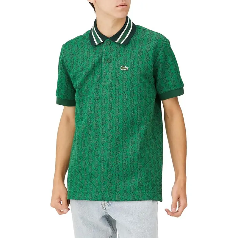 LACOSTE Geometric Pattern Logo appliqué Polo Shirt-4