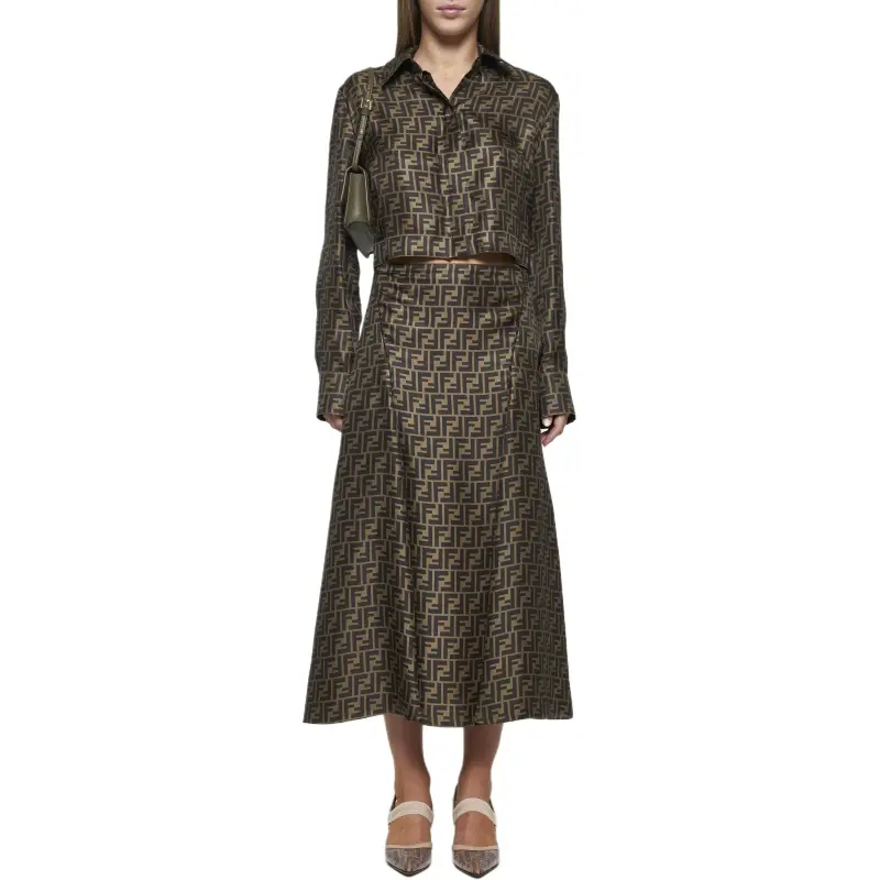 FENDI Logo Printed Cropped Shirt-2