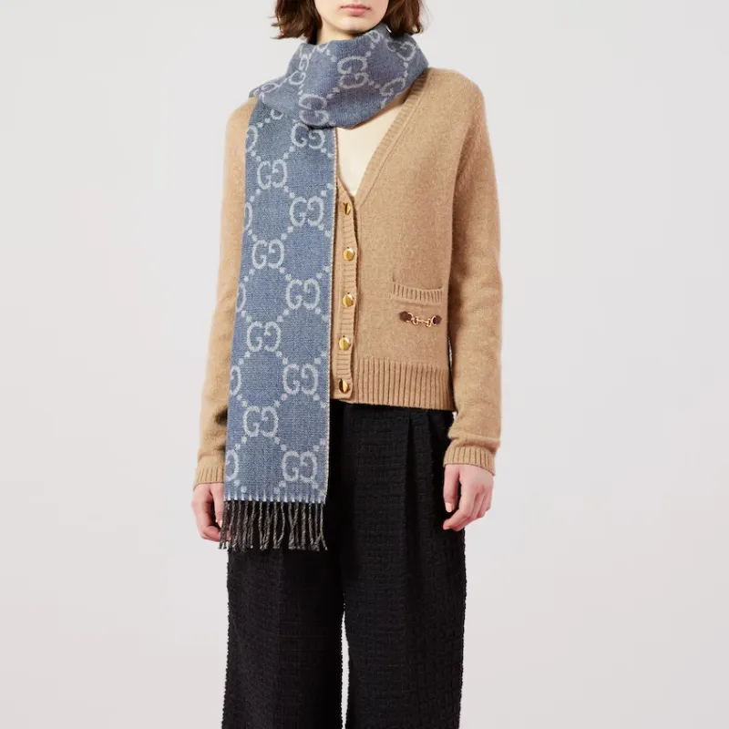 GUCCI Knit Scarves Women's Blue-4