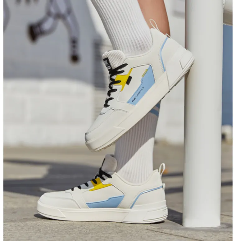 PEAK Wear resistant And Lightweight Low Top Skateboard Shoes Women's White Blue Yellow-4