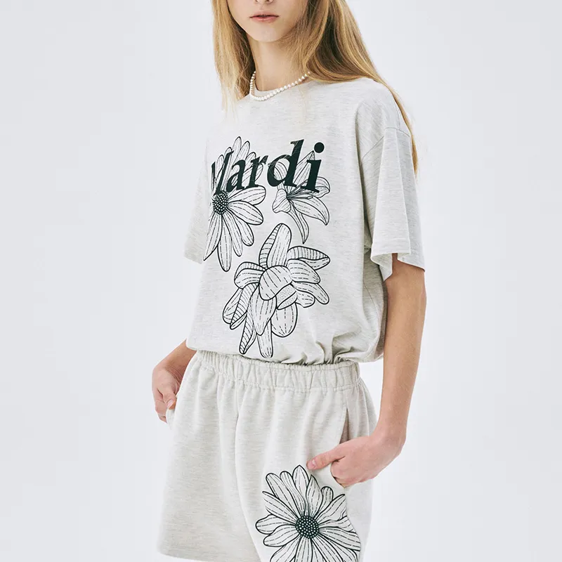 MARDI MERCREDI Three Flowers Collection SS25 T-Shirt Women's Oat Black Korean Style-5
