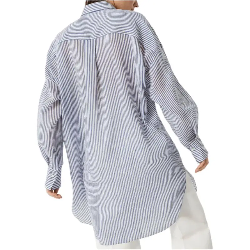Brunello Cucinelli Monili Trim Striped Long Shirt-3