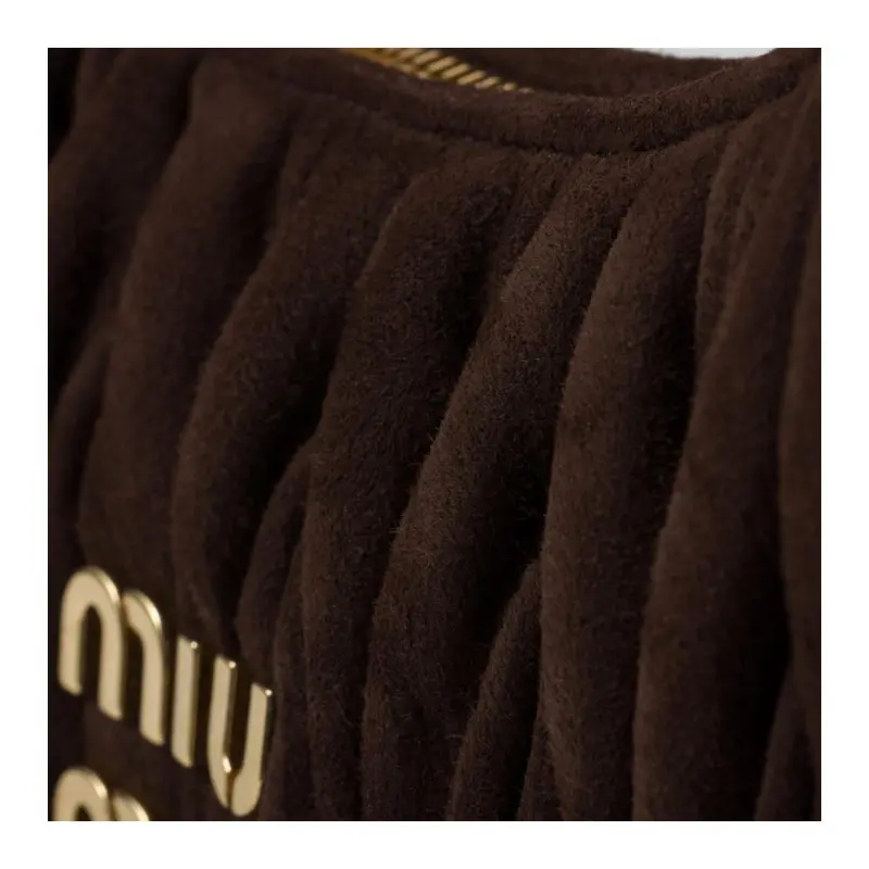MIU MIU Wander Series Suede One Shoulder Crossbody Crescent Bag Handbag Women's Dark Brown-4