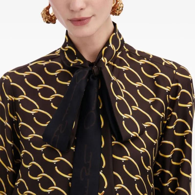 Oscar De La Renta Oscar Chain link Silk Twill Blouse-4