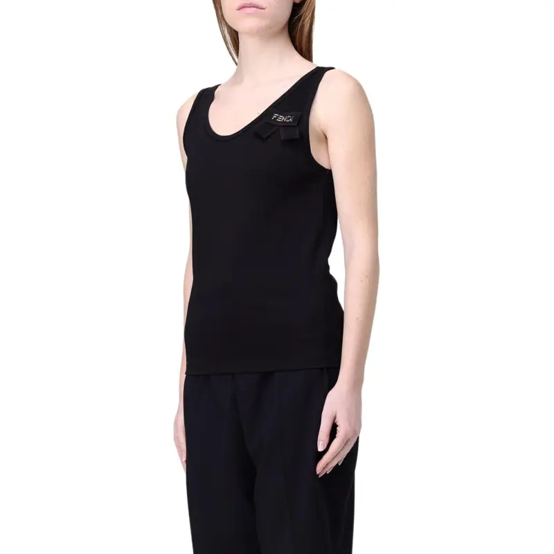FENDI Logo Plaque Ribbon Detailed Tank Top-4