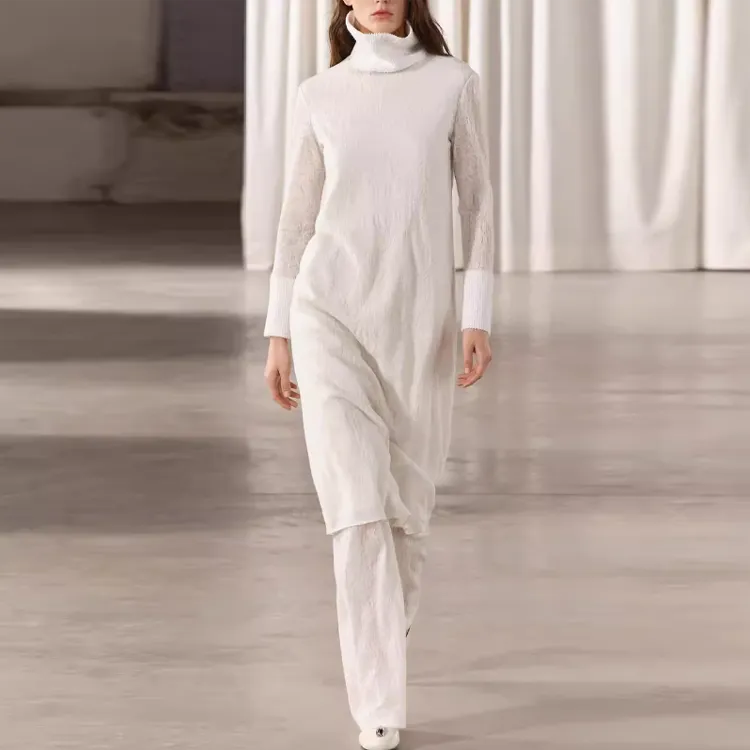 ZARA Long Sleeved Dress Women's White-1
