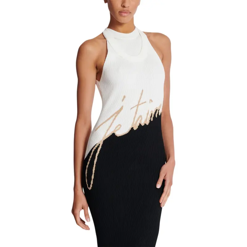 BALMAIN Love Letter Jacquard Long Knit Dress-4