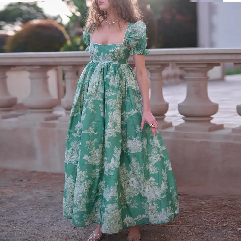Selkie Collection FW24 Short Sleeved Dresses Women's CEDAR TOILE Green Pastoral Lifestyle Print-4
