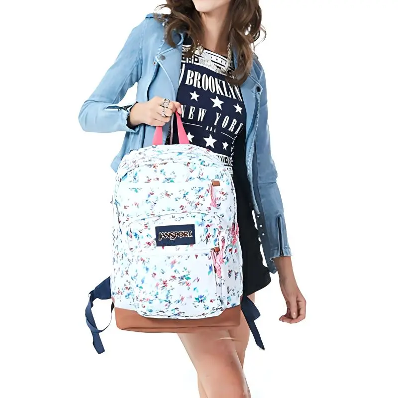 JanSport Fabric With Leather Backpack Large Size Unisex Dreamy Multicolor Lens-2