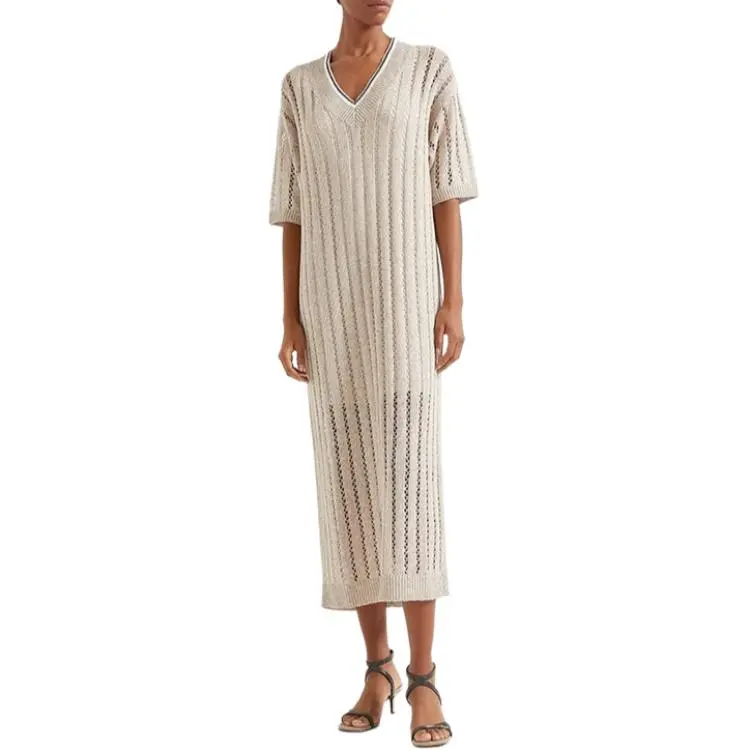 Brunello Cucinelli SS25 Short Sleeved Dresses Women's Cool Beige-2