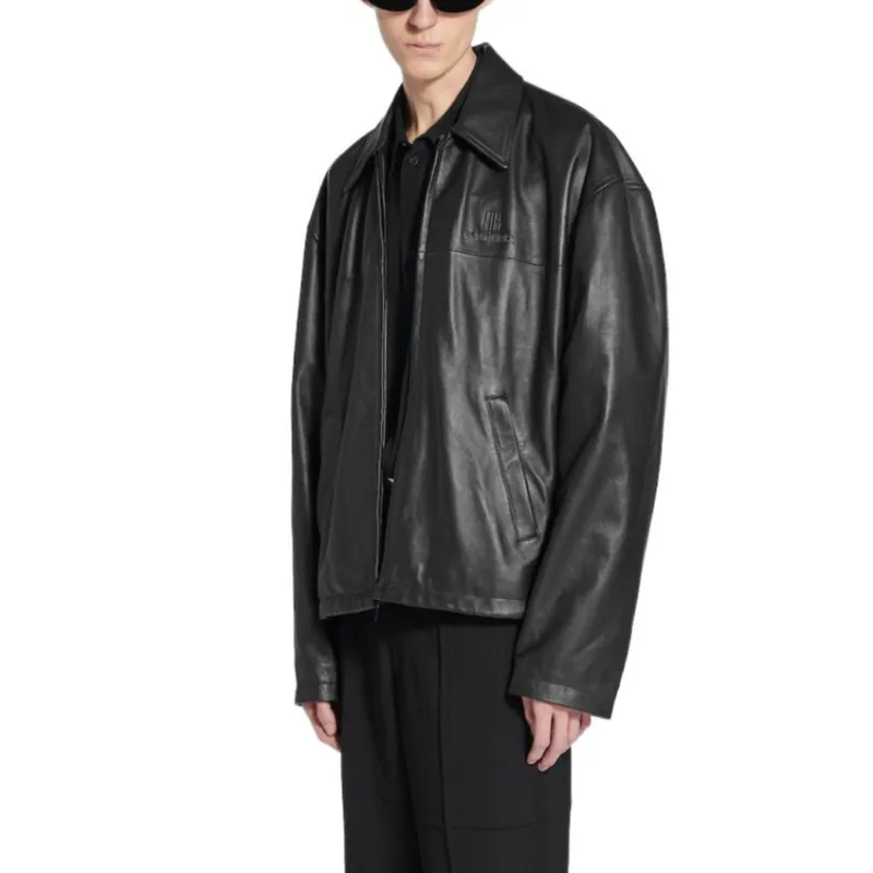 Balenciaga FW25 Leather Jacket Regular Fit Men's Black-4