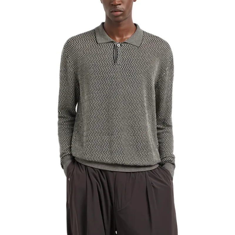 EMPORIO ARMANI Asv Linen And Lyocell blend Polo collar Jumper With Chevron Motif-2