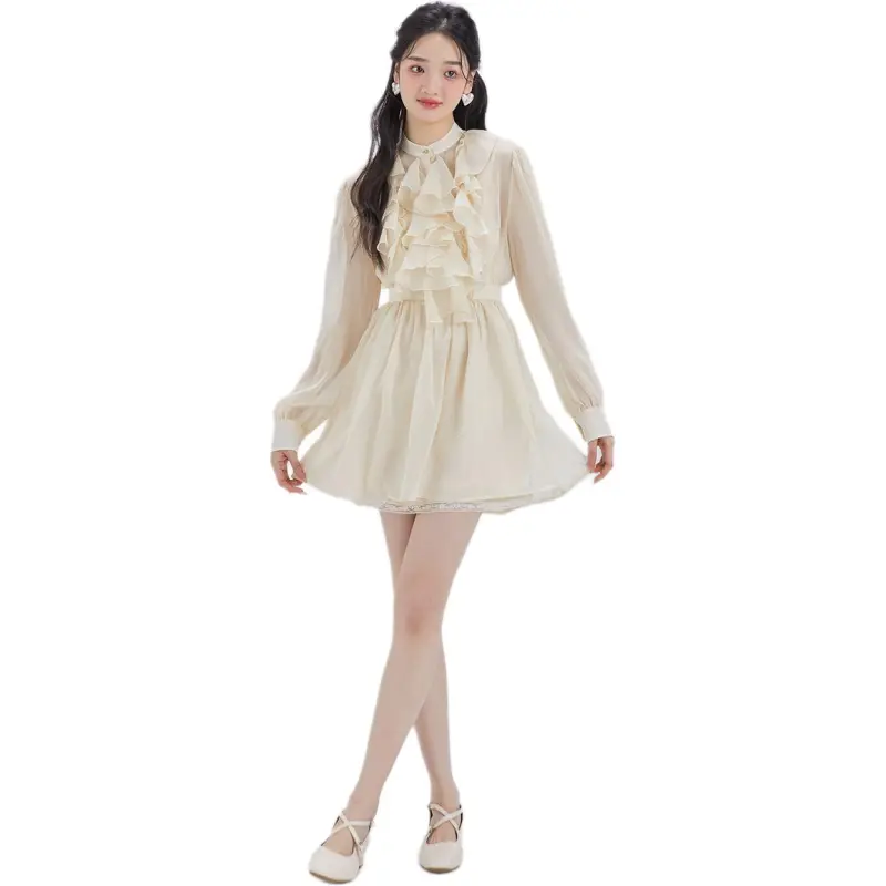 DEAR DEER PUFF Long Sleeved Dresses Women's White/Pink-5