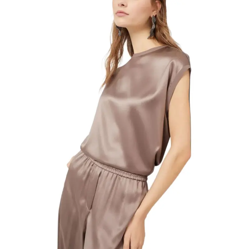 Brunello Cucinelli Monili embellished Satin T shirt-4