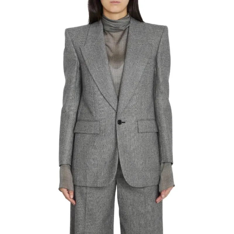 SAINT LAURENT Prince Of Wales Motif Single-Breasted Jacket-3