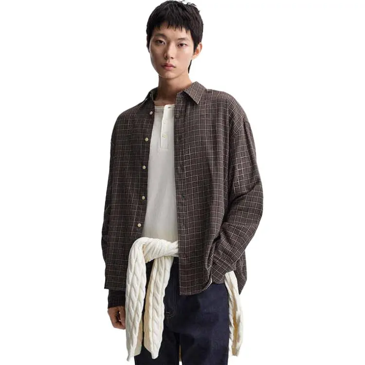 ZARA Shirts Men Brown/White-3