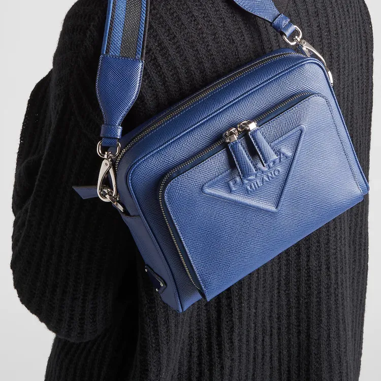 PRADA Saffiano Leather Messenger Bag Crossbody Bag Shoulder Bag Men's Dark Purple Blue-3
