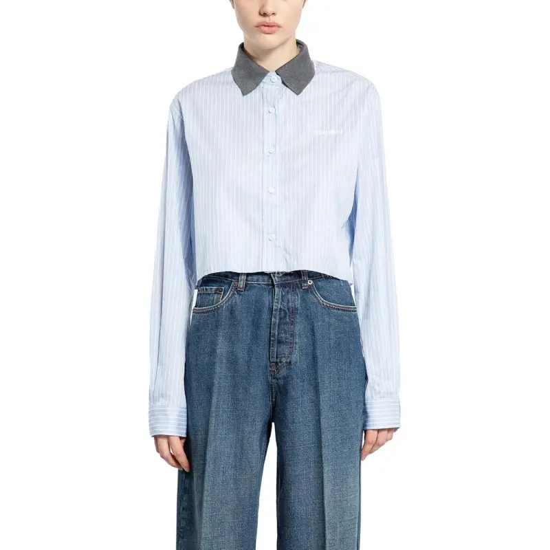 MIU MIU Logo Embroidered Striped Shirt-1