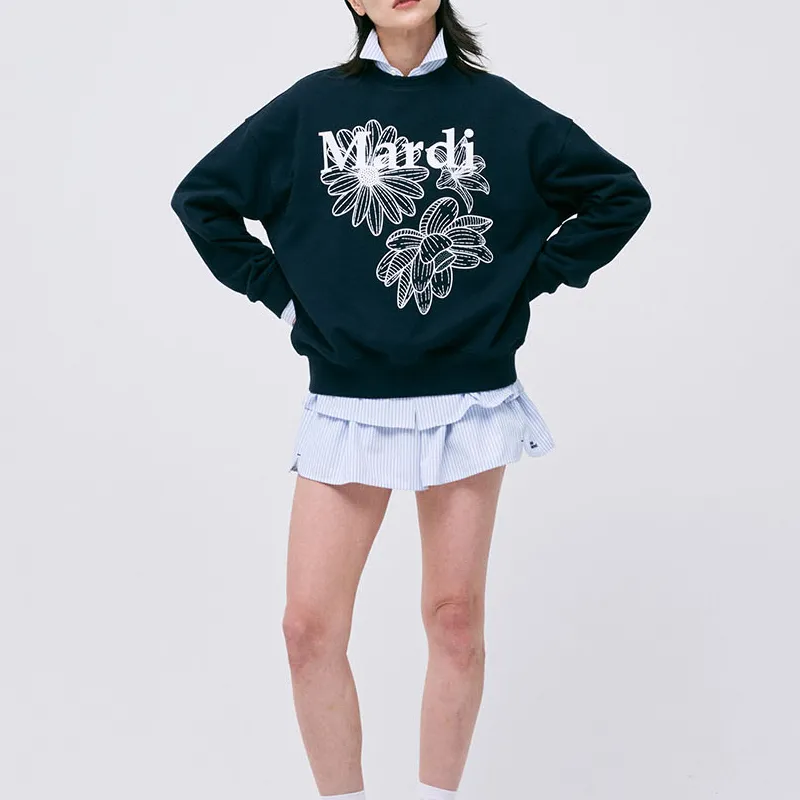 MARDI MERCREDI SS25 SWEATSHIRT TRIPLE FLOWER_NAVY WHITE Sweatshirt Korean Style Women's Marine Blue/White-1
