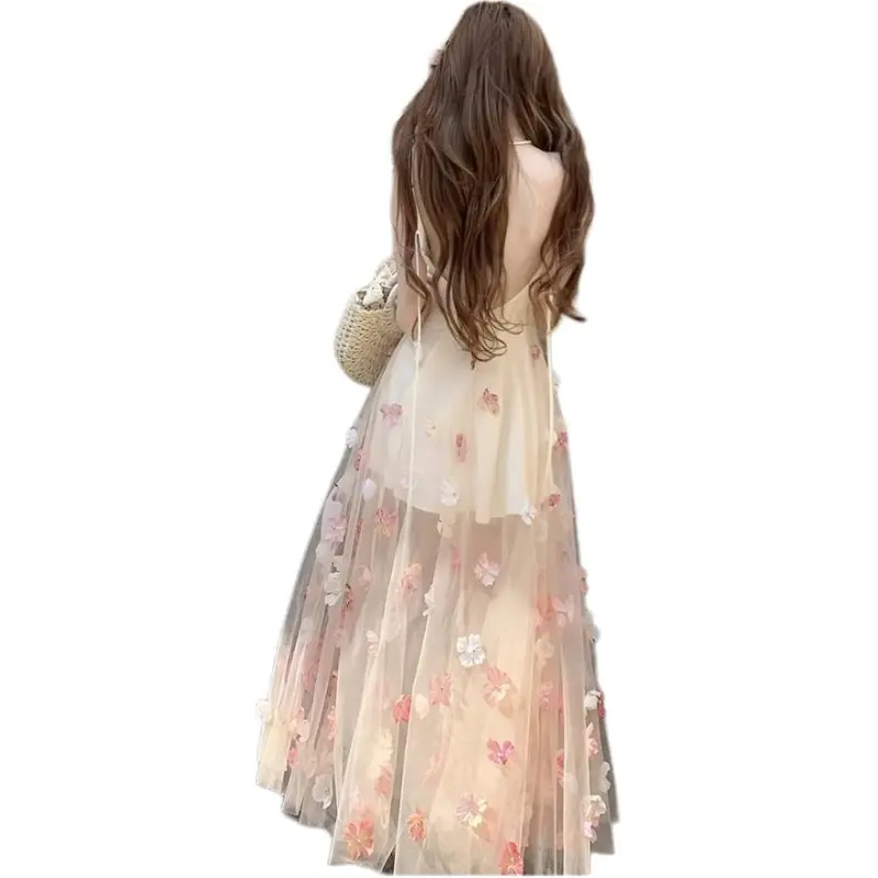 Flowers In Water Slip Dress Women's Apricot-4