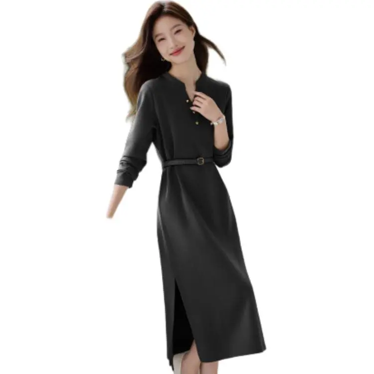 Mo Han Yi Mei Long Sleeved Dresses Women's Gray-3
