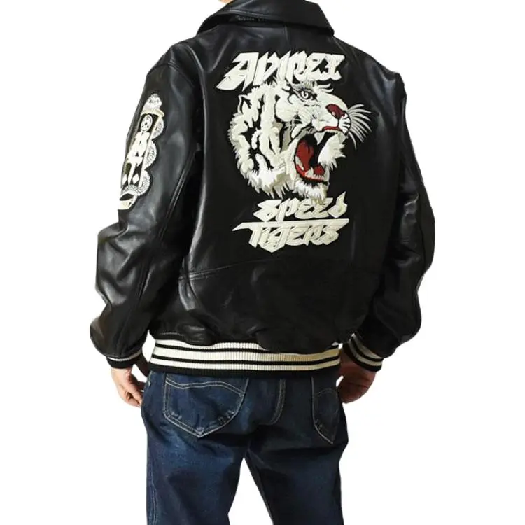 AVIREX Leather Jacket Men's Black-1