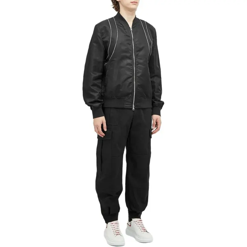 Alexander McQueen Piped Trim Zip Up Bomber Jacket-2
