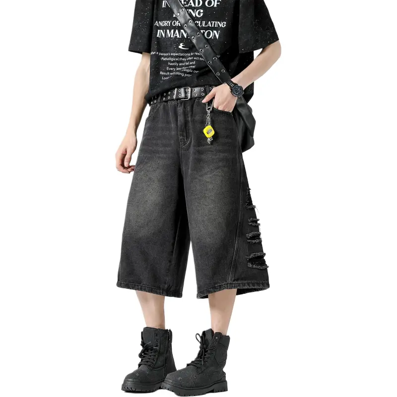 TBSM Denim Shorts Unisex Black Gray-5