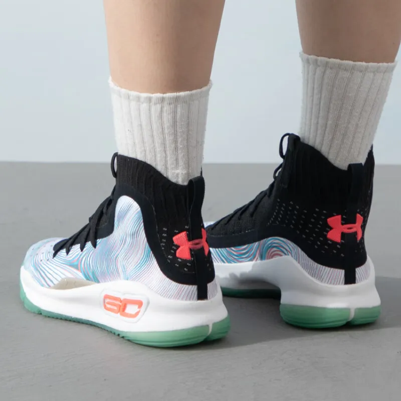 Under Armour Curry 4 Curry 4 Abrasion Resistant High Top Children's Basketball Shoes Black White Unisex-2