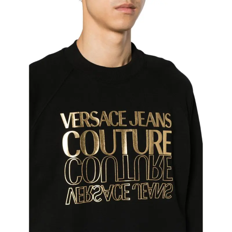 VERSACE Metallic Logo print Cotton Sweatshirt-4