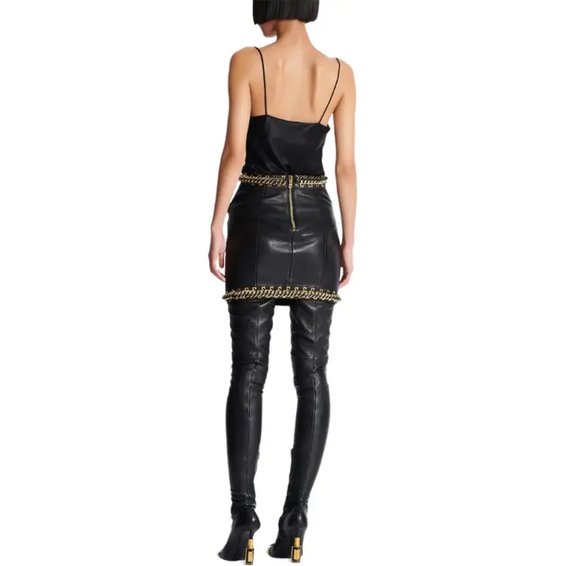 BALMAIN SS25 Leather Short Skirts Women's Black-3