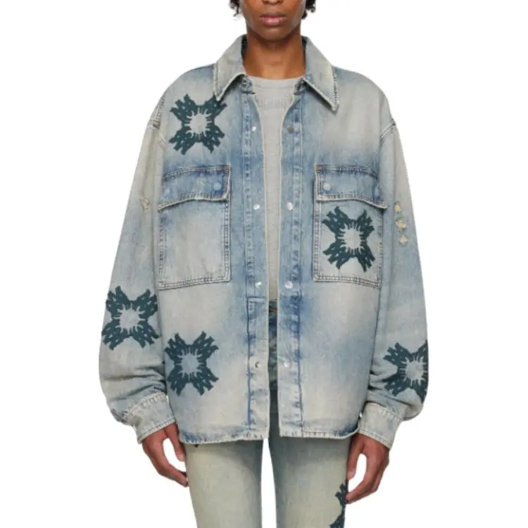 AMIRI Logo Embroidered Distressed Denim Overshirt-2