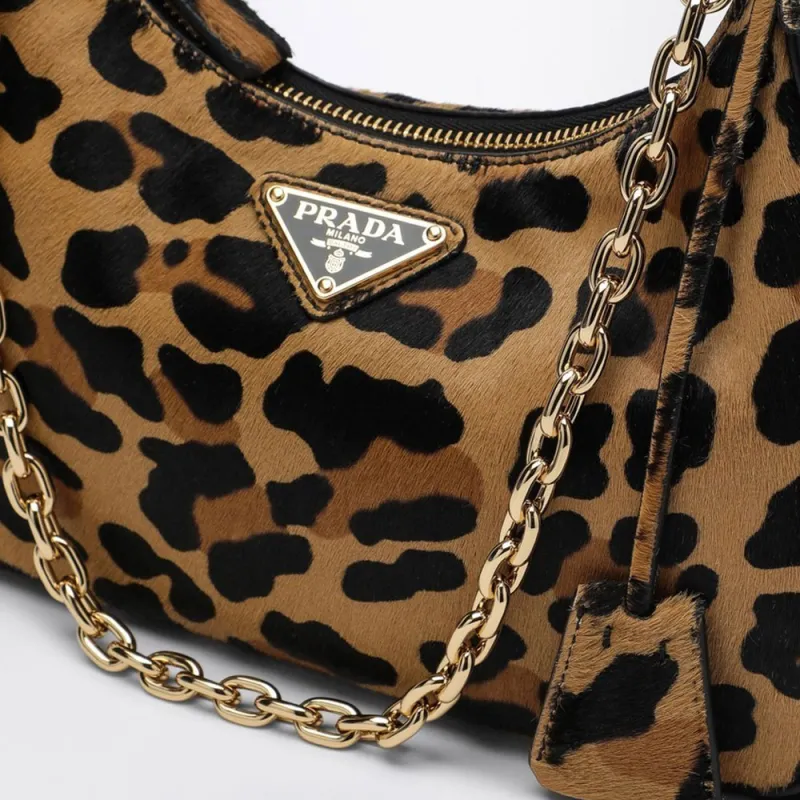 PRADA Leather Shoulder Bag Mini Women's Brown & Black-3